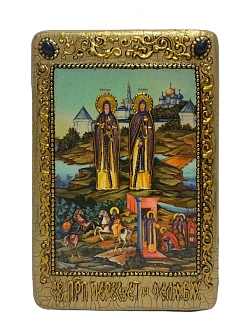 Настольная икона "Святые преподобные Александр (Пересвет) и Андрей (Ослябя) Радонежские" на мореном 