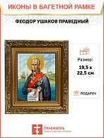 Икона Феодор Ушаков праведный воин, широкая рамка 19,5х22,5х2 см 144