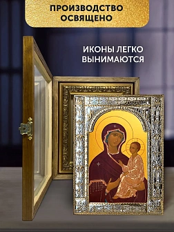 Икона Тихвинская Божия Матерь в ризе и деревянном киоте, 33х27 см