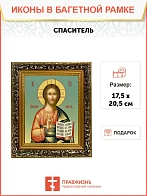 Икона Спаситель Господь Иисус Христос, узкая рамка 17,5х20,5х2 см 214