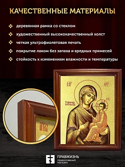 Икона Божией Матери Тихвинская с золочением, деревянная рамка со стеклом 15х18х2 см 150