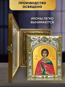 Икона Анатолий Никейский в ризе и деревянном киоте, 26х22 см