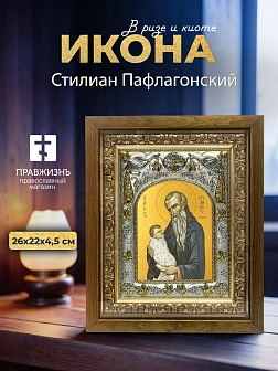 Икона Стилиан Пафлагонский в ризе и деревянном киоте, 26х22 см