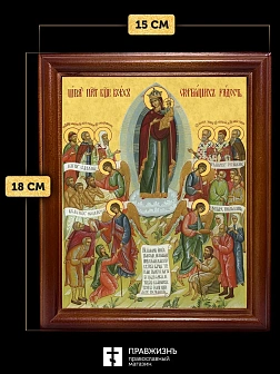 Икона Божией Матери Всех Скорбящих Радость, деревянная рамка со стеклом 15х18х2 см 153