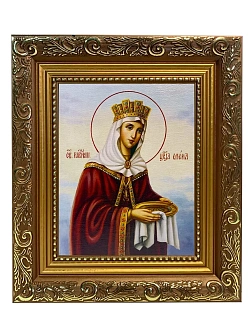 Икона Елена равноапостольная царица, широкая рамка 19,5х22,5х2 см 071