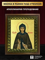 Икона Аполлинария преподобная с золочением, деревянная рамка с басмой и стеклом 18х21х2,5 см 031