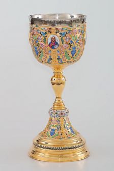 Потир 3.0л 4-финифти, филигрань, эмаль, роспись / поддон конус 2, 0л потира / золочение / мельхиоровый стакан