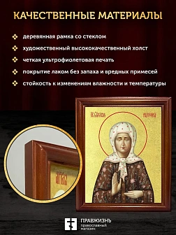 Икона Матрона Московская блаженная с золочением, деревянная рамка со стеклом 15х18х2 см 103