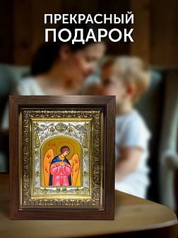 Икона Архангел Селафиил в ризе и киоте под дерево, 27х23 см