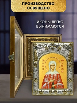 Икона Ксения Петербургская в ризе и деревянном киоте, 26х22 см