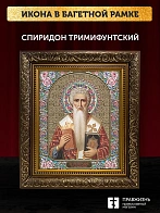 Икона Спиридон Тримифунтский, бронзовая багетная рамка узкая с узором 15х18 см