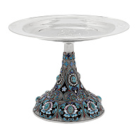 Дискос с поддискосником / ф240мм-потир 0, 5л колос №1 / филигрань, эмаль, роспись, ручная гравировка / серебрение с чернением