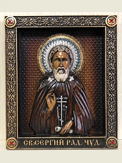 Икона Сергий Радонежский, резная из дерева
