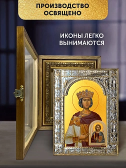 Икона Феодора Цареградская в ризе и деревянном киоте, 33х27 см