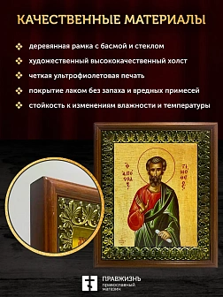 Икона Тимофей апостол, деревянная рамка с басмой и стеклом 18х21х2,5 см 138 Икона Тимофей апостол, деревянная рамка с басмой и стеклом 18х21х2,5 см 138