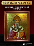 Икона Спиридон Тримифунтский святитель с золочением, деревянная рамка со стеклом 15х18х2 см 135