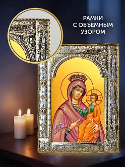 Икона Избавительница Божия Матерь в ризе и деревянном киоте, 33х27 см