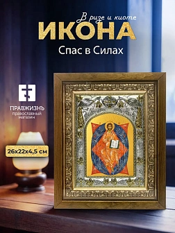 Икона Спас в Силах в ризе и деревянном киоте, 26х22 см