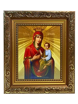 Икона Божией Матери Скоропослушница, широкая рамка 19,5х22,5х2 см 132