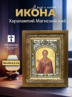 Икона Харалампий Магнезийский в ризе и деревянном киоте, 26х22 см