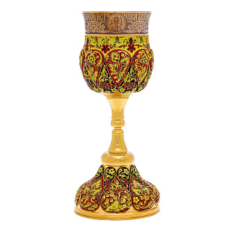Потир 1.0л 4-гравированных лика, филигрань, эмаль, роспись, чеканка №8А серебряный стакан / золочение / (УИН 6432300756797026)