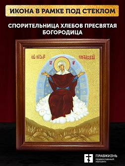 Икона Божией Матери Спорительница хлебов с золочением, деревянная рамка со стеклом 15х18х2 см 151