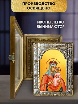 Икона Ильинская Божия Матерь в ризе и деревянном киоте, 33х27 см