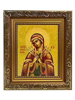 Икона Божией Матери Умягчение злых сердец, широкая рамка 19,5х22,5х2 см 142