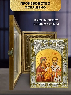 Икона Ржевская Оковецкая Божия Матерь в ризе и деревянном киоте, 26х22 см