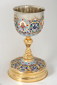 Потир 3.0л 4-финифти, филигрань, эмаль "№5" / золочение / мельхиоровый стакан