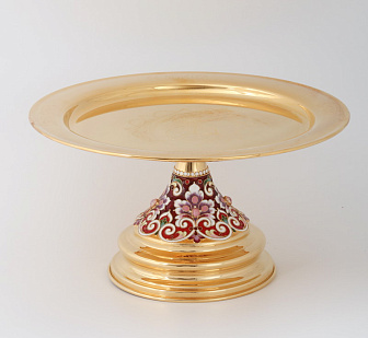 Дискос с поддискосником / ф280мм-конус потира 1, 5л / филигрань, эмаль, ручная гравировка / золочение