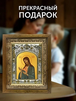 Икона Иоанн Предтеча в ризе и деревянном киоте, 26х22 см