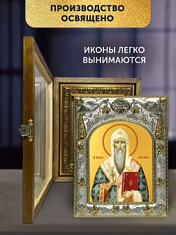 Икона Алексий Митрополит Московский в ризе и деревянном киоте, 26х22 см
