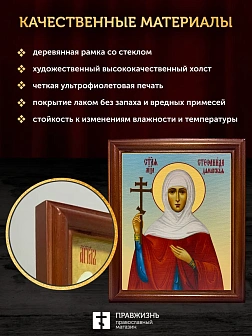 Икона Стефанида Стефания мученица, деревянная рамка со стеклом 15х18х2 см 202
