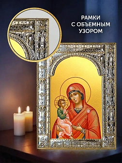 Икона Гребневская Божия Матерь в ризе и деревянном киоте, 33х27 см