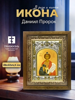 Икона Даниил Пророк в ризе и деревянном киоте, 26х22 см