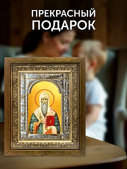 Икона Алексий Митрополит Московский в ризе и деревянном киоте, 33х27 см