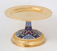 Дискос с поддискосником / ф240мм-потир 0, 75л "№4"А" / филигрань, эмаль, ручная гравировка / золочение