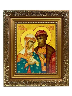 Икона складень Петр и Феврония Муромские и Ангел Хранитель 19х22х7 см 118