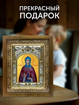 Икона Аполлинария Египетская в ризе и деревянном киоте, 26х22 см