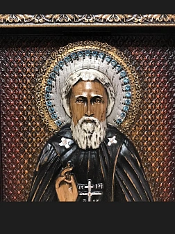 Икона Сергий Радонежский, резная из дерева