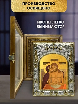 Икона Не рыдай Мене Мати в ризе и деревянном киоте, 26х22 см