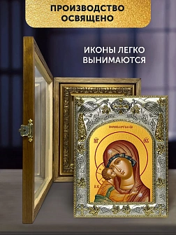 Икона Игоревская Божия Матерь в ризе и деревянном киоте, 26х22 см