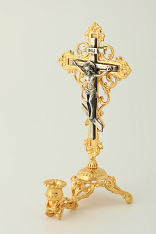 Подсвечник литьевой с распятием / золочение, серебрение