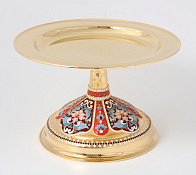 Дискос с поддискосником / ф240мм-потир 1, 0л "№4" / филигрань, эмаль, чеканка, ручная гравировка / золочение