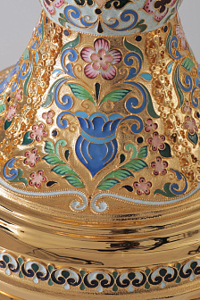 Потир 3.0л 4-финифти, филигрань, эмаль, роспись / поддон конус 2, 0л потира / золочение / мельхиоровый стакан