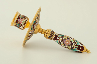 Подсвечник ручной №2 филигрань, эмаль / золочение