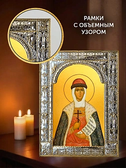 Икона Ольга Великая Княгиня в ризе и киоте под дерево, 33х27 см