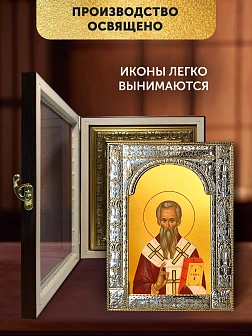 Икона Андрей Критский в ризе и киоте под дерево, 33х27 см