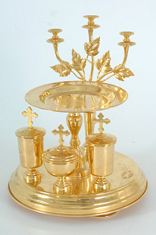 Блюдо всенощное малое золочение гравировка (с мельх. вклад.)